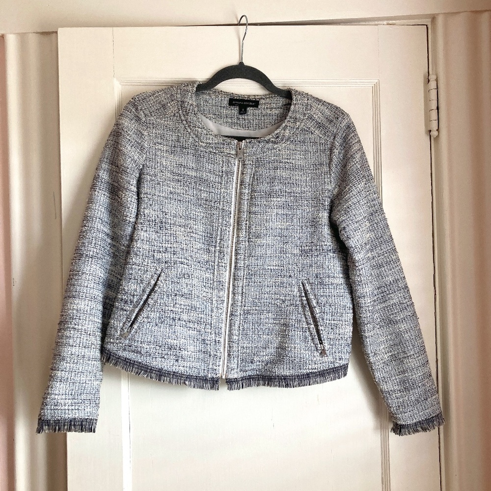 Banana Republic Fringe Lady Tweed Blazer Boucle Jacket Sz 8